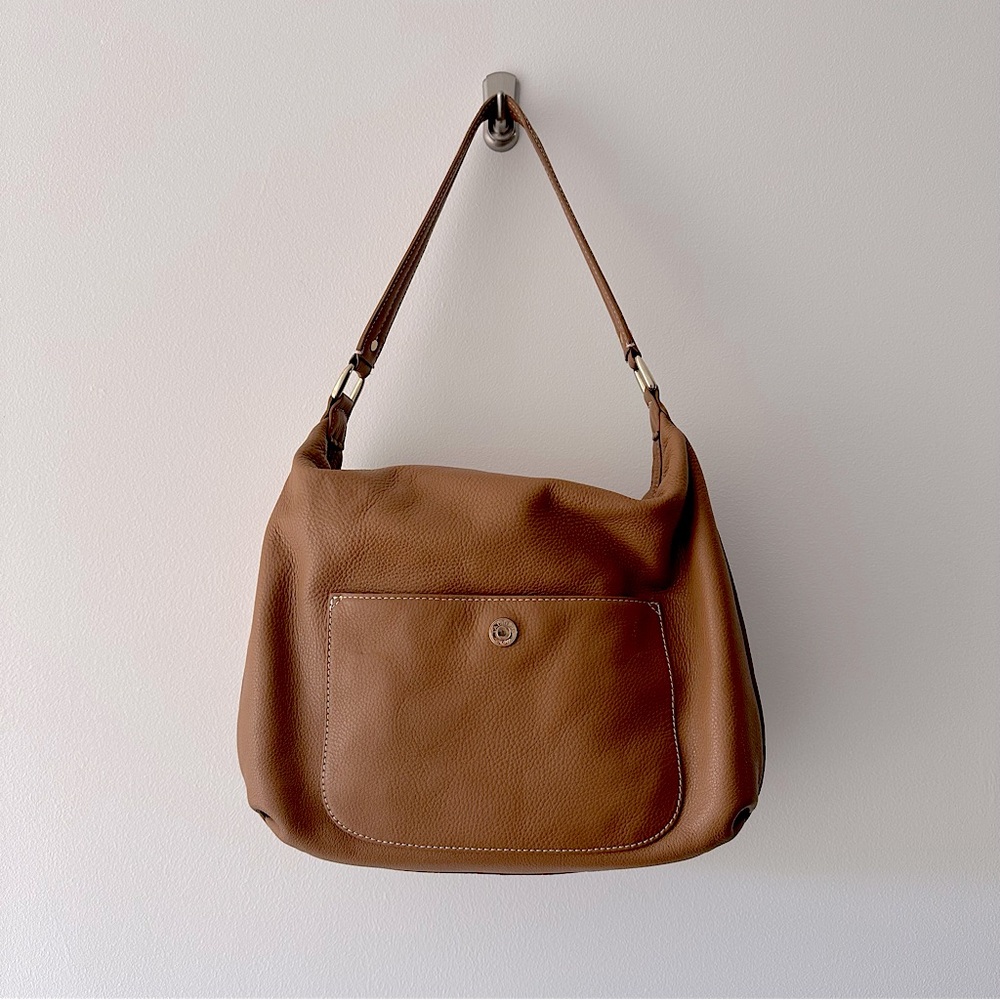 Talbots Camel Brown Leather Shoulder Bag Purse Gold Hardware
